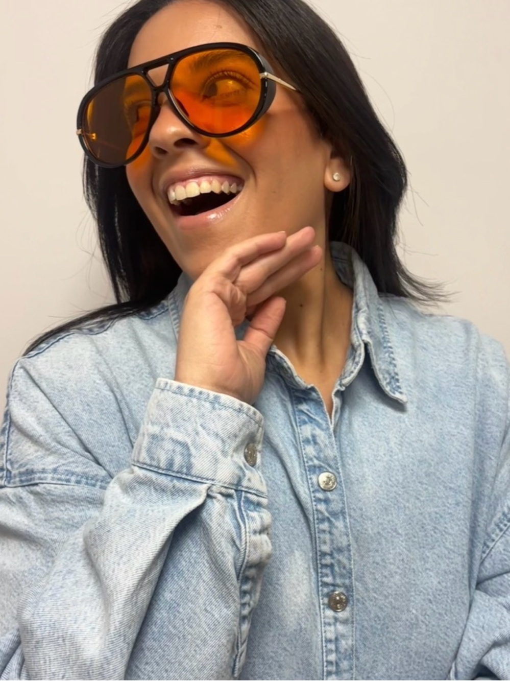 Oversized Aviator Sunglasses with Orange Lenses
